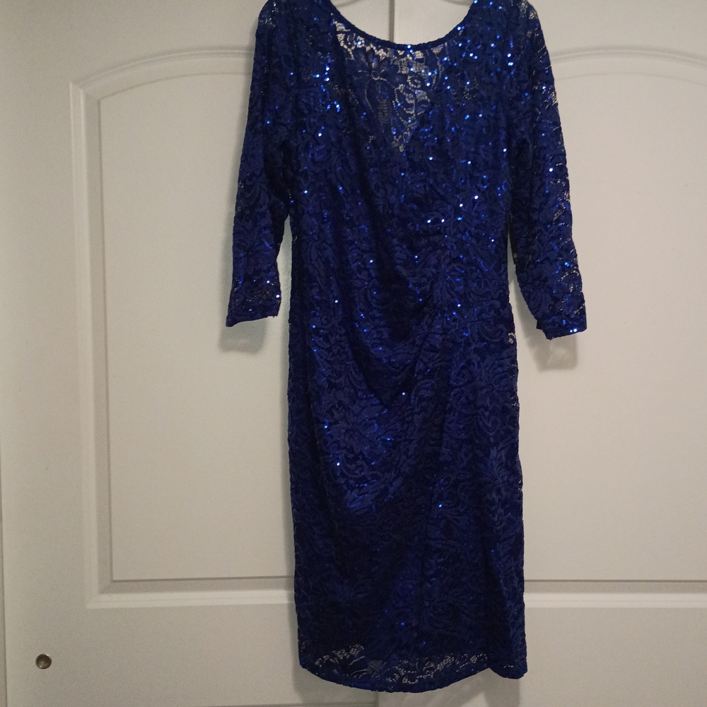 MARINA Royal Blue Sequin Lace Dress
